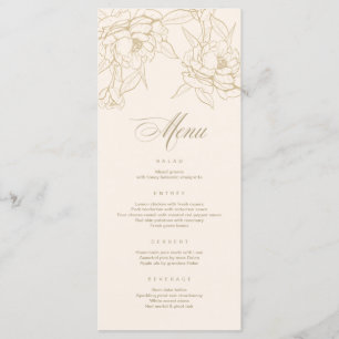Ivory Wedding Menu-kaart, met gouden florale pony Programma
