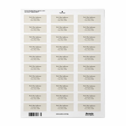 Ivory Wedding Return Address Etiket (Full Sheet)