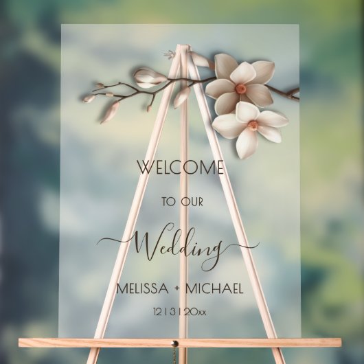 Ivory White 3D  Magnolia Flowers Wedding Welcome (Neutre)