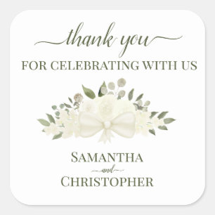 Ivory White Boho Floral Bouquet Weddenschap Vierkante Sticker