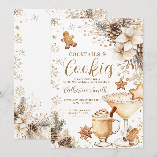 Ivory White Cocktails and Cookies Party Invitation (Devant / Derrière)