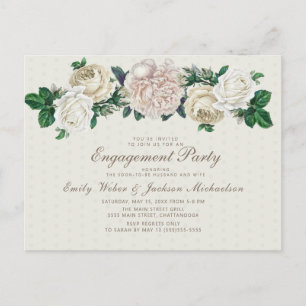 Ivory White Cream Floral Engagement Party Briefkaart