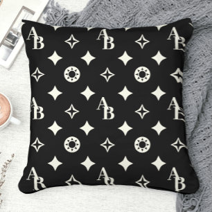 Ivory White Custom Initiaal Monogram Pattern Black Kussen
