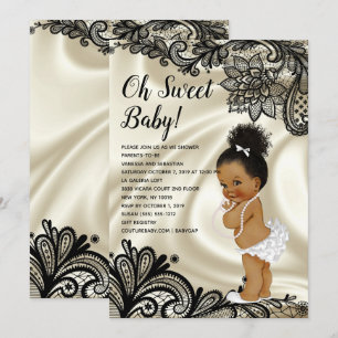 Ivory White en Black Lace Baby Girl Shower Kaart
