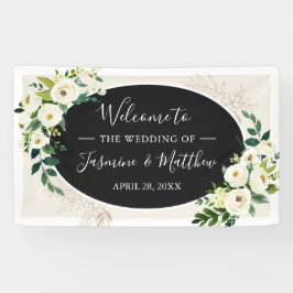 Ivory White en Green Flowers Wedding Party Spandoek