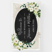 Ivory White en Green Flowers Wedding Party Spandoek (Verticaal)