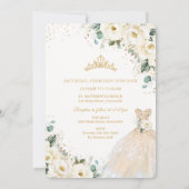 Ivory White Floral Champagne Dress Quinceañera Kaart (Achterkant)