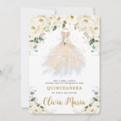 Ivory White Floral Champagne Dress Quinceañera Kaart (Voorkant)