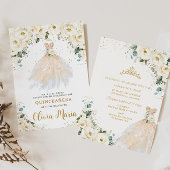 Ivory White Floral Champagne Dress Quinceañera Kaart