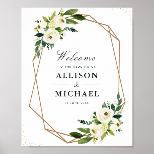 Ivory white floral geometric trouwbord poster (Voorkant)