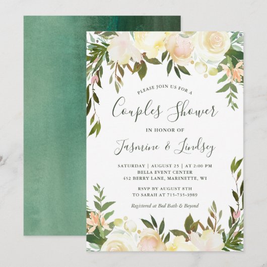 Ivory White Floral Greenery Wedding Couples Shower Kaart (Voorkant / Achterkant)