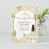 Ivory White Floral Princess Gold Arch Quinceanera Aankondiging (Staand voorkant)