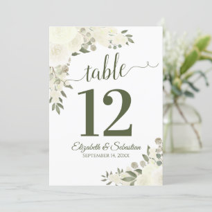 Ivory White Floral Wedding Table Number Kaart Groo