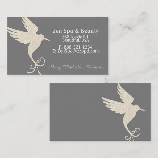 Ivory White Glitter Kolibrie op Houtskool Grijs Visitekaartje (Voorkant / Achterkant)