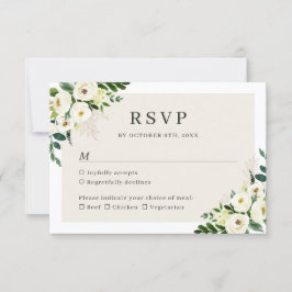 Ivory White Greenery Floral Elegant Wedding RSVP Kaartje
