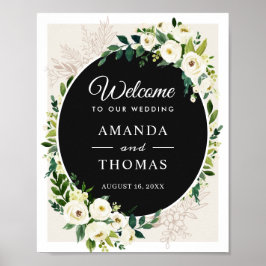 Ivory White Greenery Flowers Weddenschap Welkomstt Poster