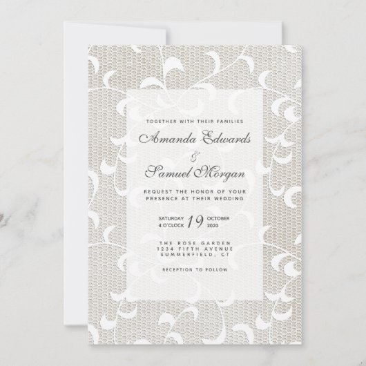 Ivory & White Lace Wedding Kaart (Voorkant)