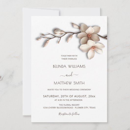 Ivory White Magnolia Textural Flower Wedding Kaart (Voorkant)