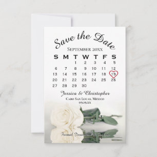 Ivory White Rose Elegant Wedding Calendar Save The Date