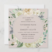 Ivory White Rose Hydrangea Floral Wedding Kaart (Voorkant)