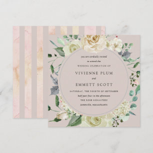 Ivory White Rose Hydrangea Floral Wedding Kaart