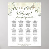 Ivory White Roses 12 Tabel Wedding Seating Chart Poster (Voorkant)