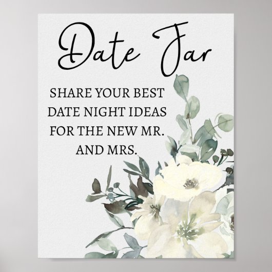 Ivory White Roses Floral Blooms Date Night Poster (Voorkant)