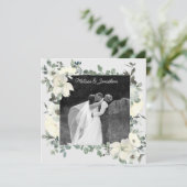 Ivory White Roses Floral Wedding Just Marrie Aankondiging (Staand voorkant)