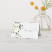 Ivory White Roses Floral Wedding Place Card (Voorkant)
