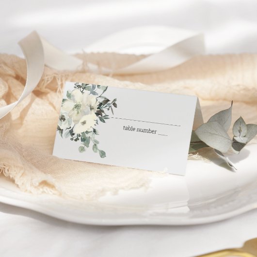 Ivory White Roses Floral Wedding Place Card