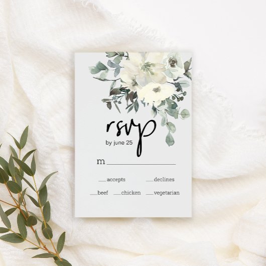 Ivory White Roses Floral Wedding RSVP