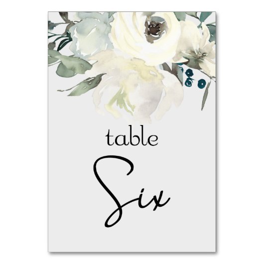Ivory White Roses Floral Wedding Table Number Kaart (Voorkant)