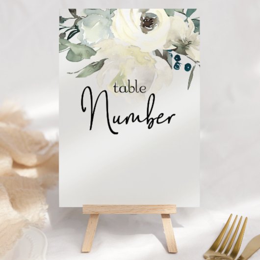 Ivory White Roses Floral Wedding Table Number Kaart