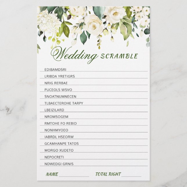 Ivory White Roses Greenery Vrijgezellenfeest Game (Voorkant)