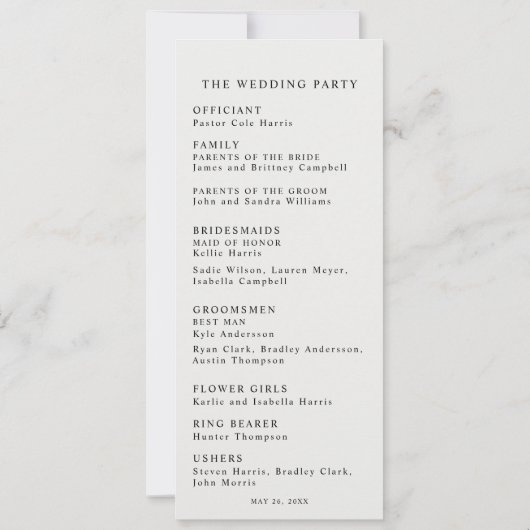 Ivory white Satin Élégance Programme de mariage (Dos)