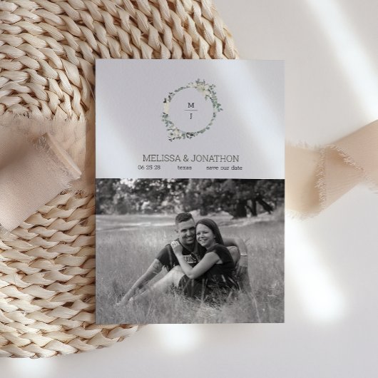 Ivory White Waterverf Floral Save the Date