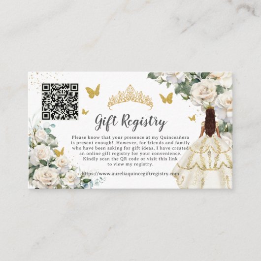 Ivory Wit Bloemen Goud Quinceañera Gift Registry Informatiekaartje