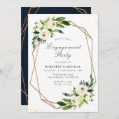 Ivory wit bloemengeometrische verlovingsfeest kaart (Voorkant / Achterkant)