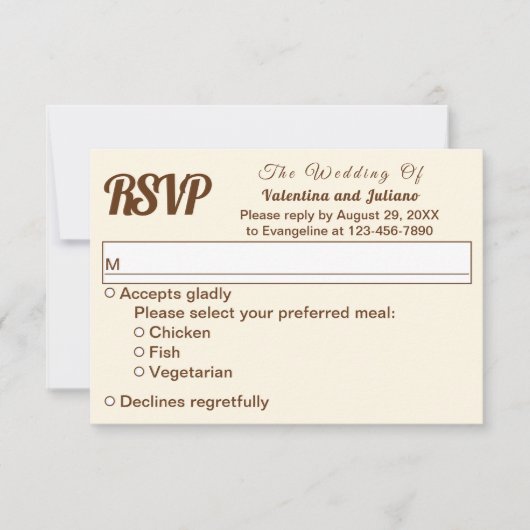 Ivory With Brown Text Wedding RSVP (Voorkant)