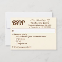 Ivory With Brown Text Wedding RSVP Kaartje