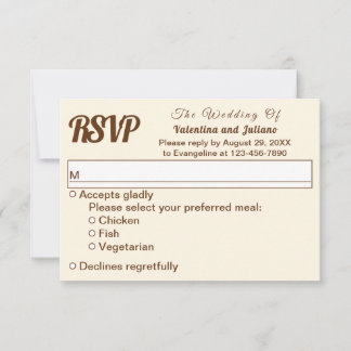 Ivory With Brown Text Wedding RSVP Kaartje