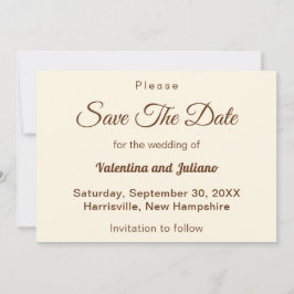 Ivory With Brown Text Wedding Save The Date