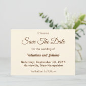 Ivory With Brown Text Wedding Save The Date (Staand voorkant)