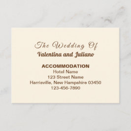 Ivory with Brown Typography Wedding Accommodation Informatiekaartje