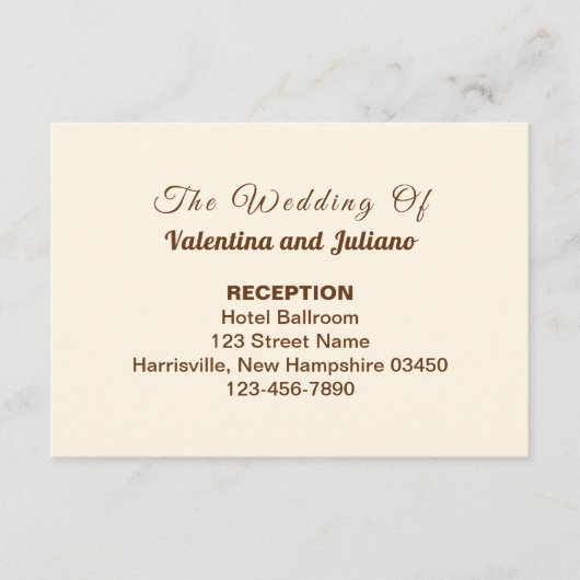 Ivory with Brown Typography Wedding Reception Informatiekaartje (Voorkant)