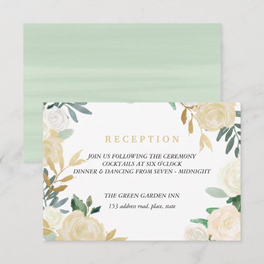 Ivory Wreath Weddenschappen Ontvangst Details Mint Kaart (Voorkant / Achterkant)