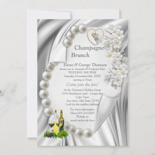 IvoryGreen, Blue, Gold Silk W-Shower Invitation (Devant)