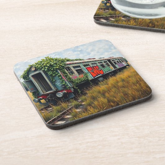 Ivy and Graffiti Covered Abandoned Train Bier Onderzetter (Linkerzijde)