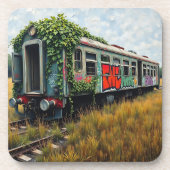 Ivy and Graffiti Covered Abandoned Train Bier Onderzetter (Voorkant)
