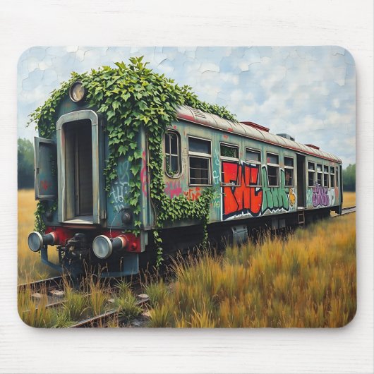 Ivy and Graffiti  Covered Abandoned Train  Muismat (Voorkant)